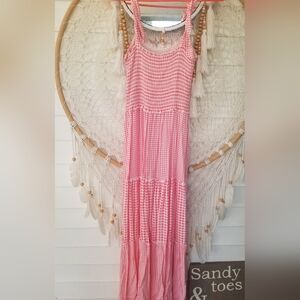 Charming Cottage Core Pink & White Gingham Maxi Dress Size Small